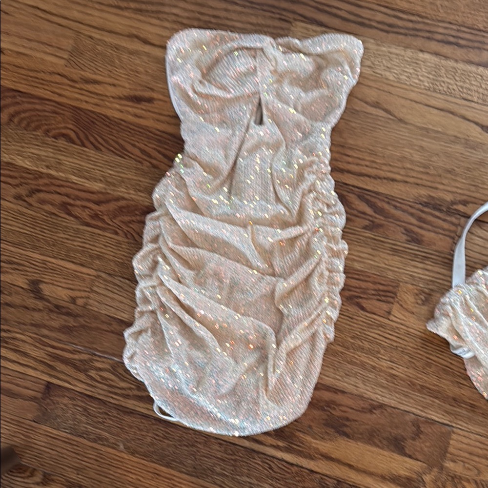 Lucy in the Sky Cream Mini Dress with Lace and Strapless Design